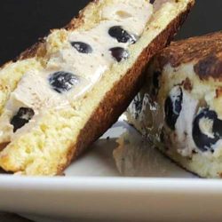 Recipe for Blueberry Stuffed French Toast - Take your breakfast up a notch with this deliciously sweet French toast stuffed with creamy mascarpone cheese and whole blueberries.