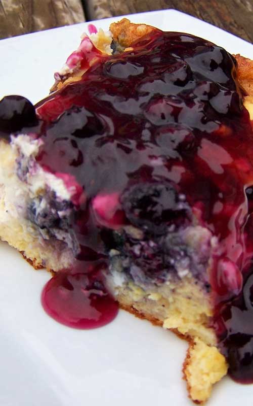 Recipe for Blueberry French Toast - The french toast casserole is loaded with bread, cream cheese, and blueberries. My favorite part is the sauce - I have no doubt that we'll be making this sauce over and over again to pour on our pancakes or ice cream. It's absolutely delicious.
