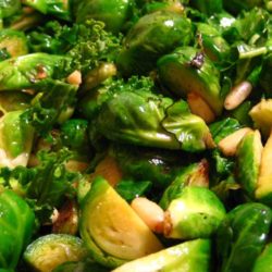 Recipe for Braised Sprouts with Pine Nuts - An easy side dish of Brussels Sprouts that are crispy on the outside, tender on the inside.