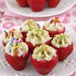 Recipe for Cannoli Cream Filled Strawberries - Forget the deep-fried shell and enjoy your cannoli cream in luscious strawberries for a healthier version of this classic treat.