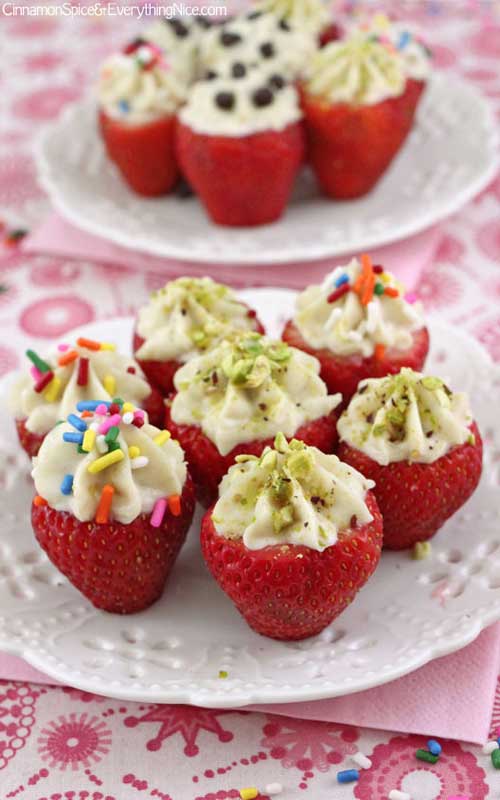 Recipe for Cannoli Cream Filled Strawberries - Forget the deep-fried shell and enjoy your cannoli cream in luscious strawberries for a healthier version of this classic treat.