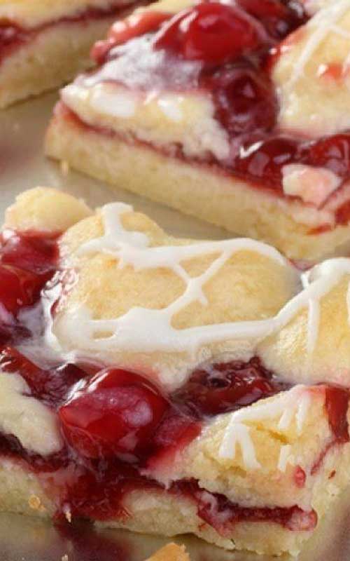 Recipe for Cherry Pastry Bars - Whip these bars in just 30 minutes. Between the easy preparation and pretty color, they're destined to be a favorite!