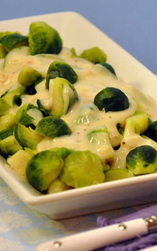 Recipe for Brussels Sprouts with Creamy Pepperjack Sauce - This dish is very quick and easy to make and most importantly the steaming process accentuates the nutritional benefits of Brussels sprouts.