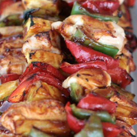 Recipe for Sweet BBQ Chicken Kabobs - Brush on a delicious sauce and grill up these tasty chicken kabobs in just minutes.
