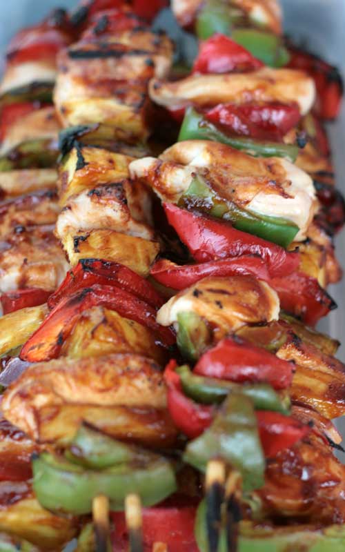 Recipe for Sweet BBQ Chicken Kabobs - Brush on a delicious sauce and grill up these tasty chicken kabobs in just minutes.