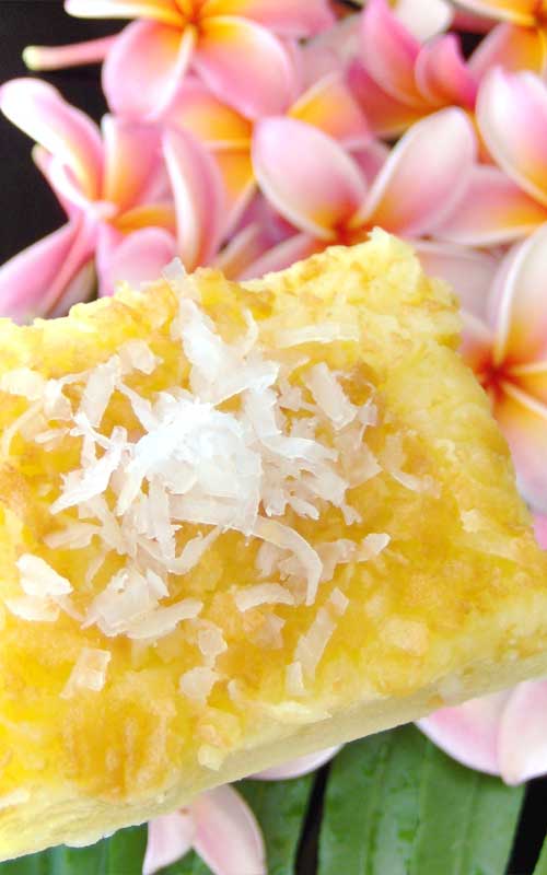 Recipe for Coconut Butter Mochi - Savor a taste of the Hawaiian islands with this scrumptious Coconut Mochi Cake which just happens to be gluten free. It’s a fantastic treat for any tropical themed party!