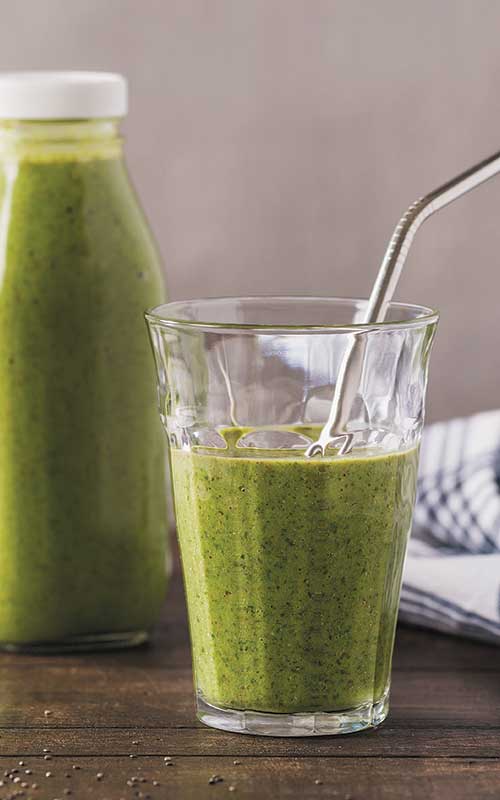 Recipe for Power Green Smoothie - This smoothie is chock-full of green goodness. Pineapple and pear balance the leafy greens making this a go-to smoothie at any time.