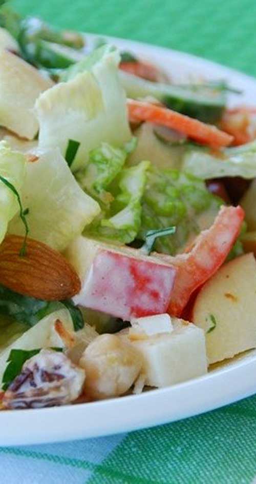 Crunchy Veg Salad with Lemon-Tahini Dressing