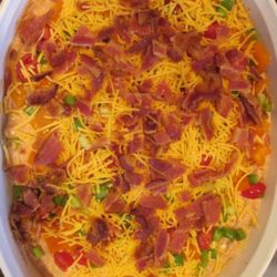 Recipe for Bacon Cheddar Party Dip - Both children and adults enjoy this dip. It's so quick and easy to prepare. Perfect for special occasions like birthdays an parties, or any time you are wanting bacon and cheese!