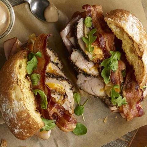 Recipe for Porkinator Sandwiches - An easy, delicious sandwich that everyone is sure to love. It combines the taste of fresh pork, BBQ and ranch all on a tasty ciabatta sandwich roll.
