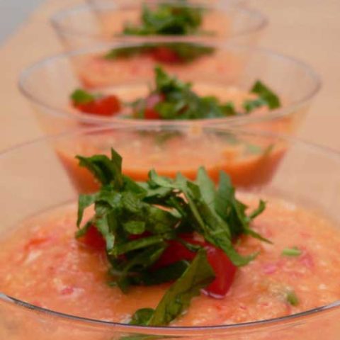 Recipe for Super Simple Gazpacho - This version of gazpacho does away with all the slicing and dicing, and blending the soup lets the flavors meld without a lengthy chill time.