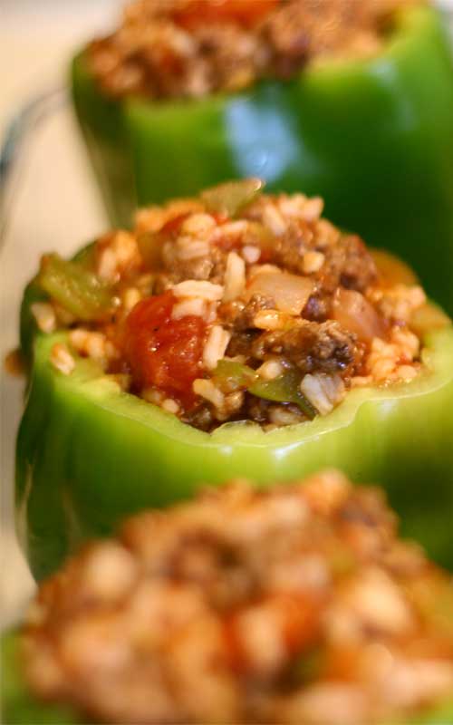 Recipe for Stuffed Peppers - What better way to get your veggies in than by eating stuffed peppers! Simple ingredients transform into a dish your entire family will enjoy.