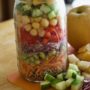 The colorful veggies bring a crunch and miso ginger dressing adds a unique twist to this salad recipe. The mason jar also allows for an appropriate serving size, and makes this Asian Mason Jar Salad a great on-the-go lunch.