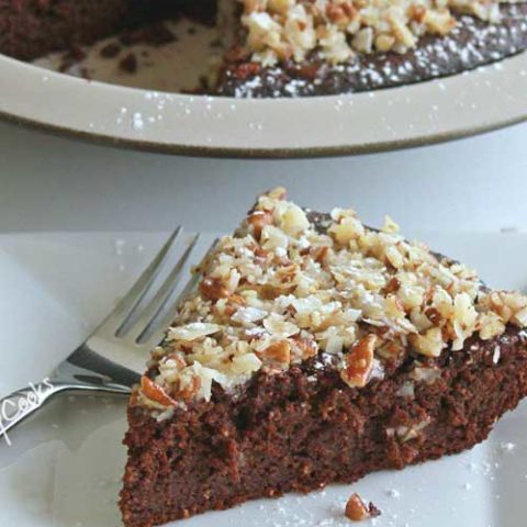 This Pecan Coconut Topped Brownie Pie is an easy to make dessert that will make any day special. A tried and true brownie recipe which has an easy pecan and coconut topping.