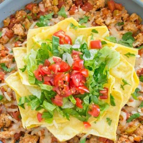 I love this Skillet Enchilada Dinner! The meat has those great Mexican flavors with just little kick. Every bite is full of big fresh flavors that everyone will love.